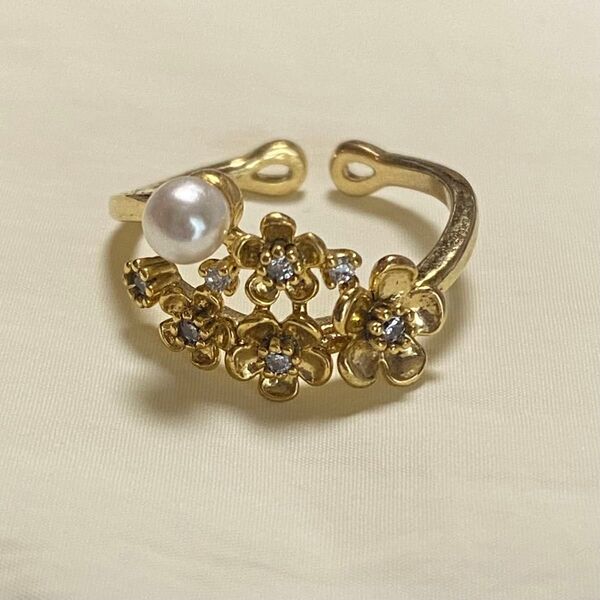 花モチーフ パール オープンリング 指輪 ゴールド flower リング アクセサリー