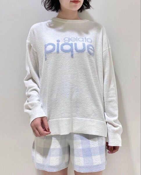 【ブルー】ジェラートピケ ロゴジャガードプルオーバー&ショートパンツセット ギンガムチェック