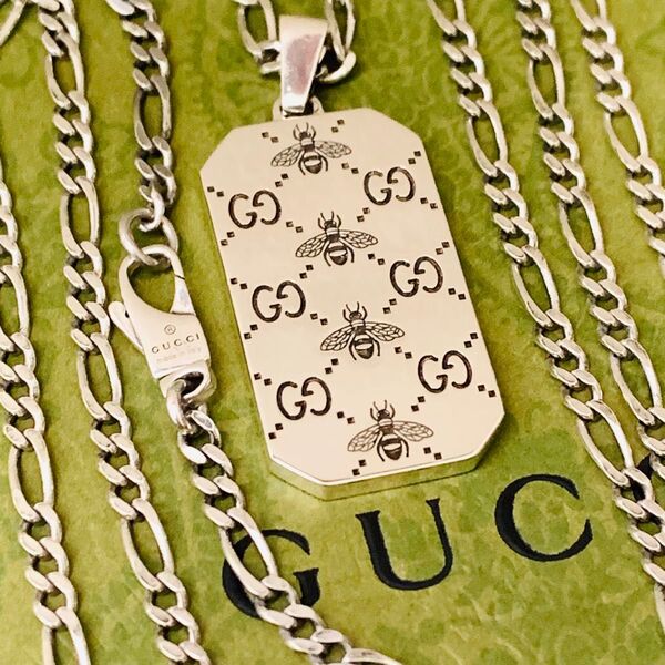 極美品 GUCCI ビー ID ネックレス ドッグタグ グッチ 925 蜂 silver gg インターロッキング シマ