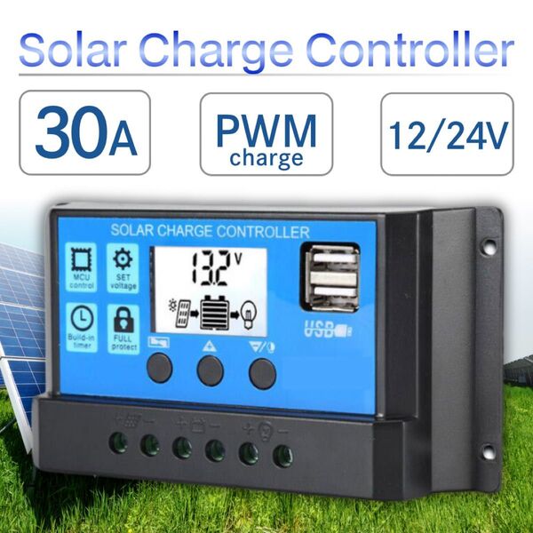 ソーラーチャージコントローラー 30A 12V 24V USBポート 充電器 バッテリー 太陽光パネル ソーラー 発電 アウトドア