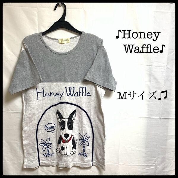Honey Waffle ハニーワッフル Tシャツ 犬 刺繍 アニマル柄 犬柄 半袖Tシャツ