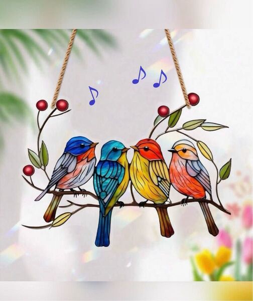 鳥のサンキャッチャー 4羽のかわいい鳥 壁掛け 窓辺のインテリア アクリル板