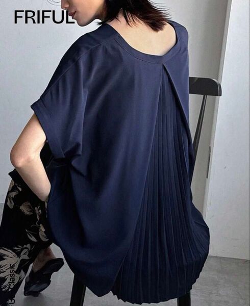 半袖ブラウス シャツ プリーツ ネイビー 綺麗目 チュニック オフィス L ブラウス ゆったり