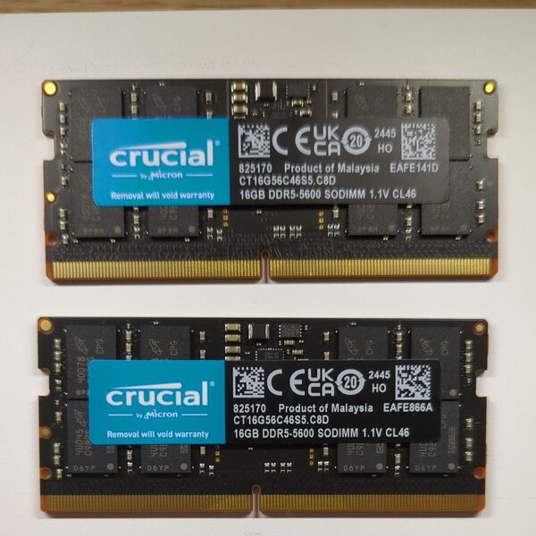 「新品未使用」 crucial 16gb ddr5-5600 sodimm メモリ16GB 2枚セット