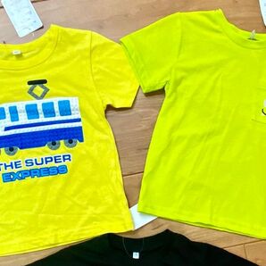 新品★110 蛍光イエロー★スマイル Tシャツ 新幹線 イエロー 2枚セット