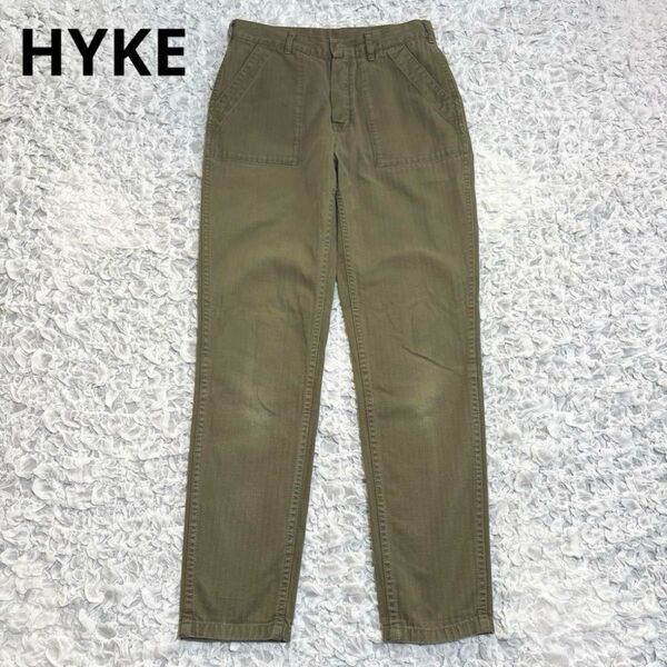 HYKE ハイク テーパード デニム パンツ カーキ ストライプ 日本製 古着 ボトムス ワークパンツ