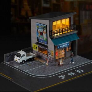 即納 1/64 料理店 ジオラマ模型 駐車場付き LED点灯 A