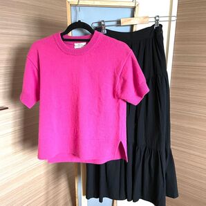 まとめ売り コーデ売り 2点セット ロングスカート フレア ニット 半袖 ピンク ブラック