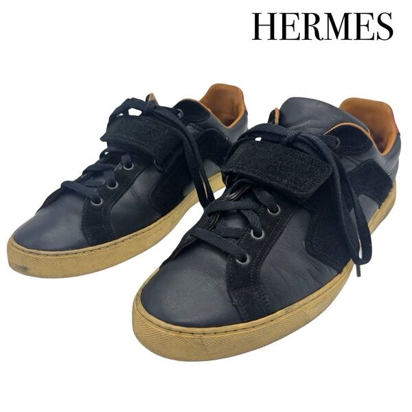 HERMES スニーカー 約26.5cm 靴 シューズ メンズ ブラック レザー