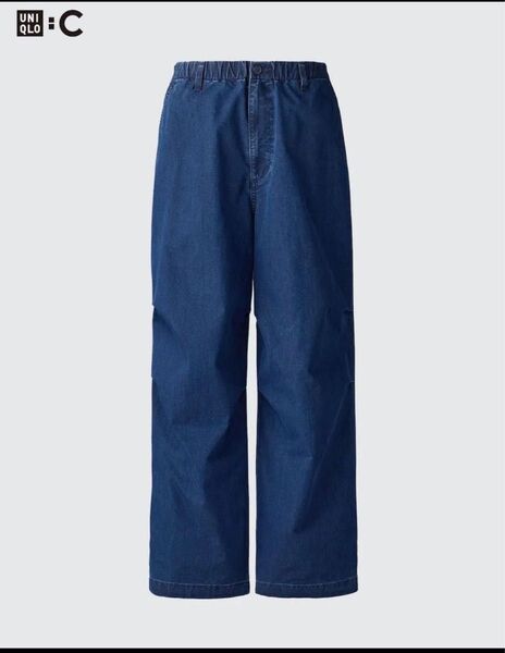 新品 タグ付き ユニクロ UNIQLO:C ワイドパラシュートパンツ デニム ブルー L ¥3990