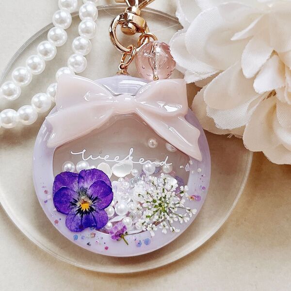 レジン ビオラ レースフラワー シェイカー シャカシャカ キーホルダー