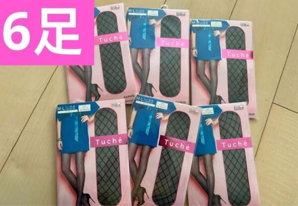 グンゼ トゥシェ ダイヤ柄 ストッキング ブラック6足セット M~L GUNZE Tuche