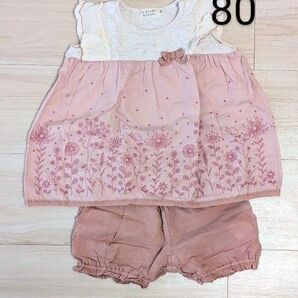 80cm la poche biscuit ワンピース トップス 半袖 ピンク 女の子 セットアップ
