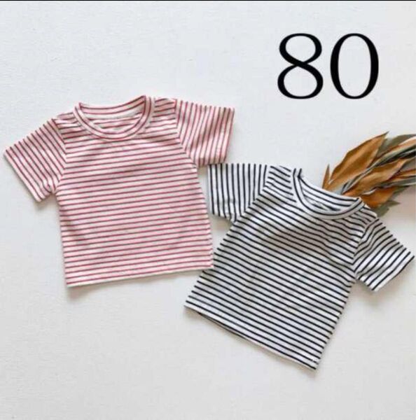 ボーダーシャツ 80 キッズ 半袖 韓国子供服 インナー マリンシャツ