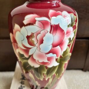 黒翆七宝 花瓶 寒牡丹 七宝焼 未使用