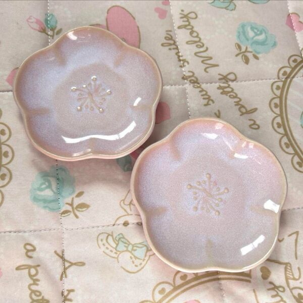 p とってもかわいい お花 ピンク 和皿 2枚セット まとめ売り 値下げ 和食器