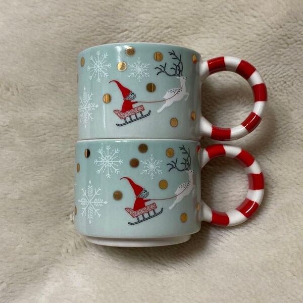 スターバックス クリスマス キャンディケーン デミタスカップ ペア 雪の結晶 トナカイ STARBUCKS コーヒーカップ
