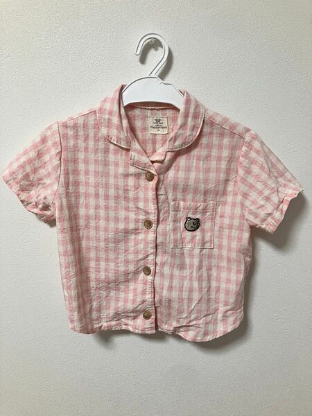 momimimi 半袖シャツ XS ピンク・チェック柄 くま 子供服 80㎝ トップス 韓国子供服