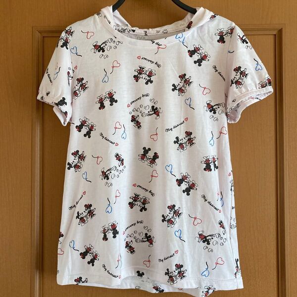 ディズニー ミッキー&ミニー 半袖Tシャツ Tシャツ L ミッキーマウス フード付き