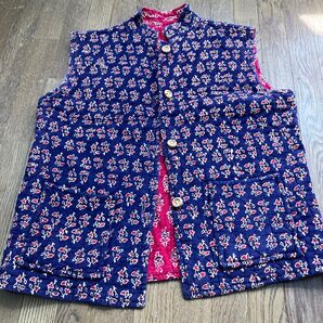 ベスト 花柄 ネイビー レッド 古着