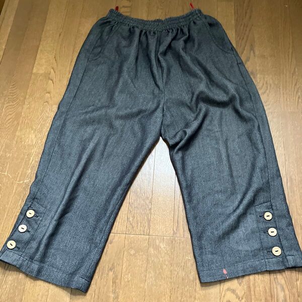 七分丈パンツ ウエストゴム グレー レディース えむ