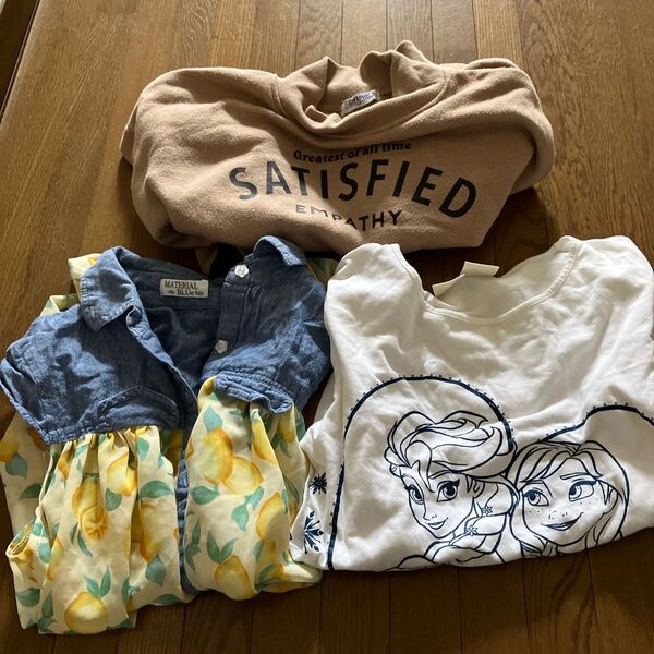 キッズ女の子服3点セット スウェット ワンピ短め アナ雪Tシャツ 150