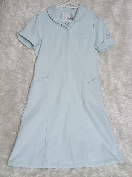 26 ナース服 チュニック ワンピース 水色 丸襟HANAE MORI