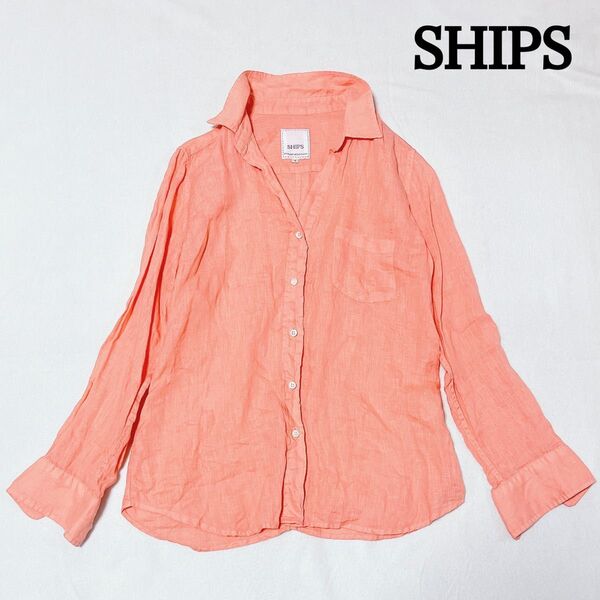 SHIPS リネン シャツ オレンジ 麻 ポケットシャツ 長袖 Shirt トップス ワイシャツ