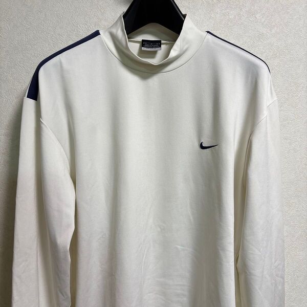 NIKE ハイネック長袖Tシャツ オフホワイト×ネイビー Lサイズ
