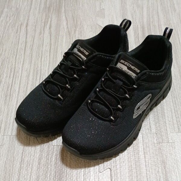 SKECHERS レディーススニーカー ラメ入り ブラック 23㌢
