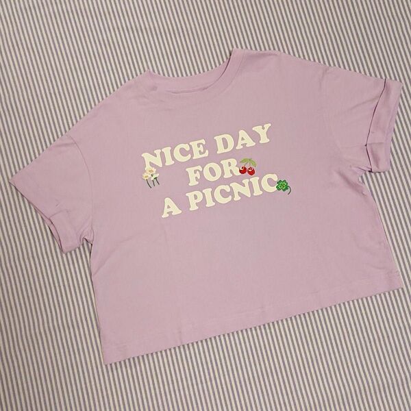 GU ジーユー☆半袖Tシャツ☆150cm 140☆パープル☆女の子 トップス カットソー クロップドグラフィックT ユニクロ