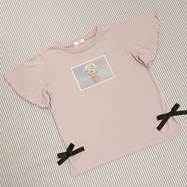 ALGY アルジー☆フラワー転写バックロゴ 半袖Tシャツ☆150cm 140☆ラベンダー☆女の子 トップス カットソー FO
