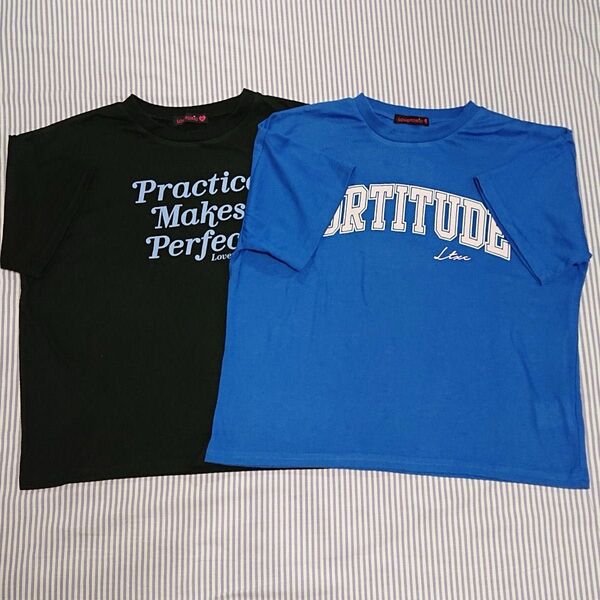ラブトキシック☆半袖Tシャツ☆2枚セット☆M 150cm 140☆ブラック ブルー 黒 青色☆女の子 トップス カットソー