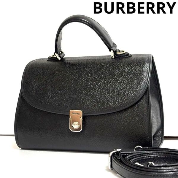 美品 BURBERRYS 2WAY BAG ハンドバッグ ショルダーバッグ 90s バーバリー レザー ブラック