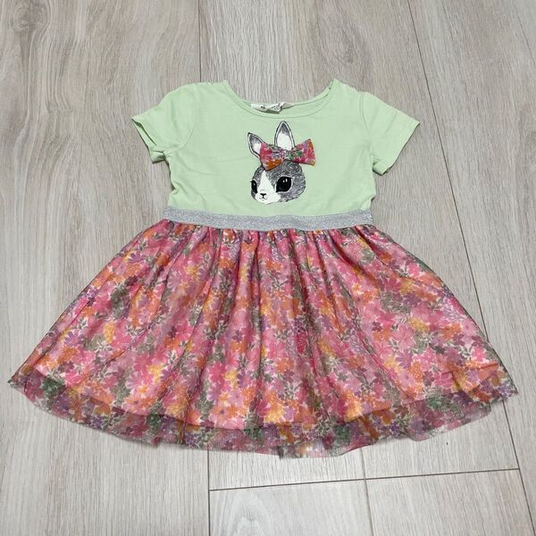 H&M 90cm うさぎ柄 半袖ワンピース 花柄