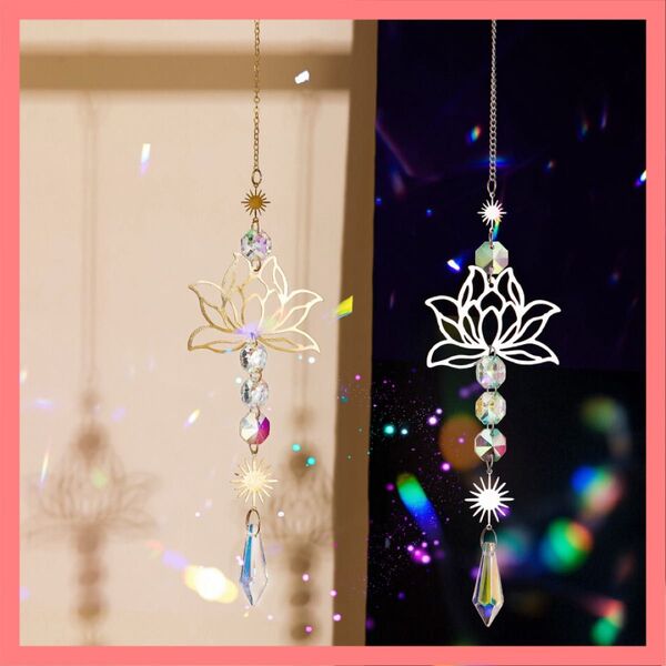 サンキャッチャー 壁飾り スピリチュアル 風水 壁掛け プリズム 蓮の花