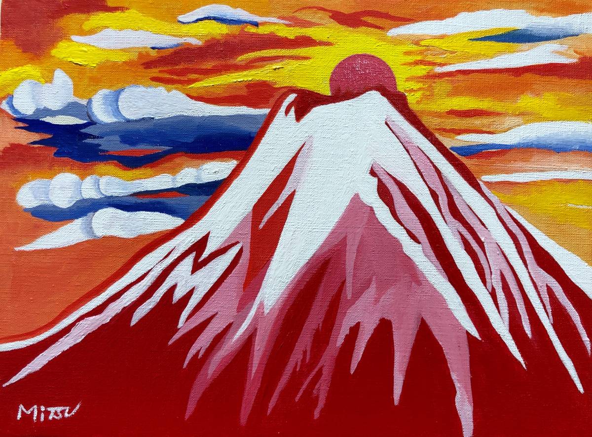 Картина маслом Fuji No.12 Red Mitsuyo F4 размер в рамке ☆Бесплатная доставка☆ [Подлинная], Рисование, Картина маслом, Абстрактная живопись