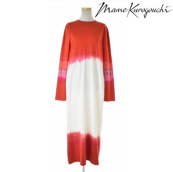 美品 マメクロゴウチ Tie-Dyed Cotton Jersey Dress 赤 RED レッド 2 長袖ワンピース コットン