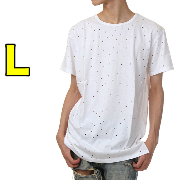 【新品】HENRY&WILLIAM ロング丈 半袖 Tシャツ L 白 ホワイト メンズ ヘンリー&ウィリアム 穴あき 無地 ブランド 大きいサイズ USAモデル