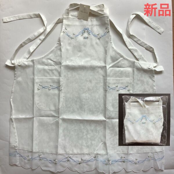 PureMind レディース エプロン 白 刺繍 花 レース 前掛け 大人 左右ポケット 肩掛け