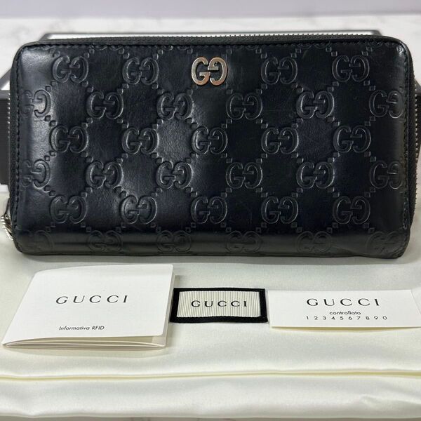新品同様! グッチ GUCCI 財布 長財布 シマレザー GGマンモート シグネチャー ラウンドファスナー