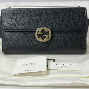 新品同様! 現行 グッチ GUCCI 財布 二つ折り 長財布 インターロッキングGG コンチネンタル