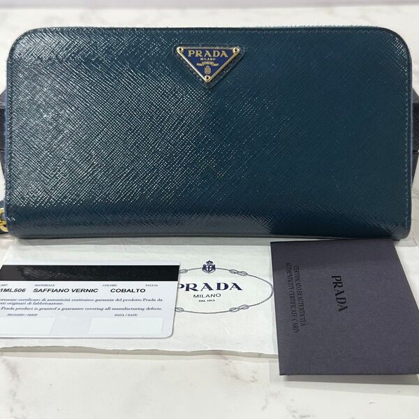 新品同様! 現行 プラダ PRADA 財布 長財布 サフィアーノ 三角ロゴ ラウンドファスナー