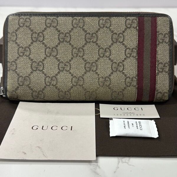 超良品! グッチ GUCCI 財布 長財布 GGスプリーム シェリーライン ラウンドファスナー