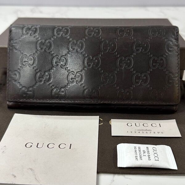 新品同様! グッチ GUCCI 財布 二つ折り 長財布 シマレザー