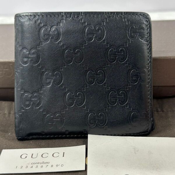 新品同様! グッチ GUCCI 財布 二つ折り 折り財布 シマレザー