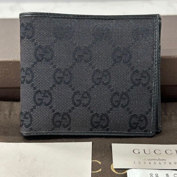新品同様! グッチ GUCCI 財布 二つ折り 折り財布 GGキャンバス