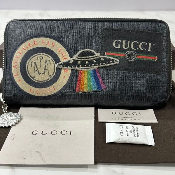新品同様! グッチ GUCCI 財布 長財布 GGスプリーム UFO クーリエ ラウンドファスナー