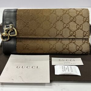超良品! グッチ GUCCI 財布 二つ折り 長財布 GGキャンバス ハートチャーム
