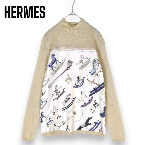 エルメス HERMES マルジェラ期 ツイルレーヌ シルク切替 カシミヤ ニット セーター お馬の話をして S アイボリー系